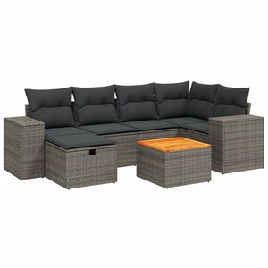 vidaXL 7 Piece Garden Sofa Set with Cushions Grey Poly Rattan