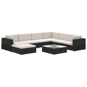 vidaXL 8 Piece Garden Lounge Set with Cushions Poly Rattan Black