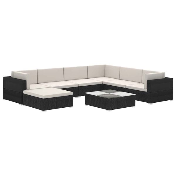 vidaXL 8 Piece Garden Lounge Set with Cushions Poly Rattan Black