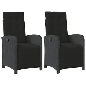 vidaXL Reclining Garden Chairs 2 pcs with Footrest Black Poly Rattan