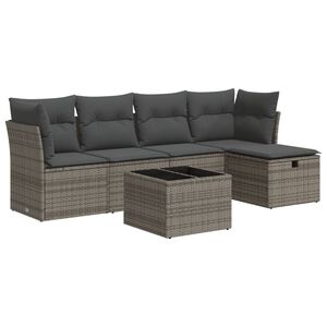 vidaXL 6 Piece Garden Sofa Set with Cushions Grey Poly Rattan