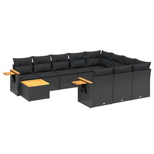 vidaXL 11 Piece Garden Sofa Set with Cushions Black Poly Rattan
