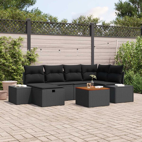 vidaXL Garden Sofa Set with Cushion 7 pcs Black Poly rattan