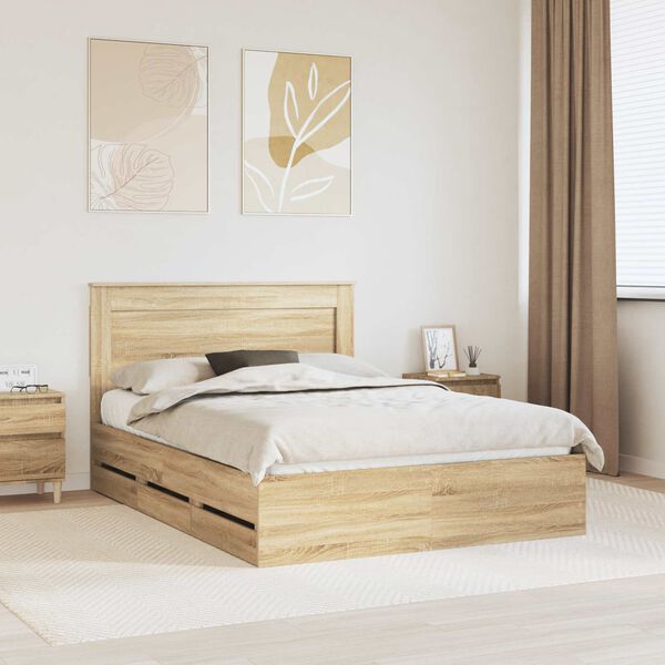 vidaXL Bed Frame with Drawer Sonoma Oak 150 x 200 cm Engineer Wood