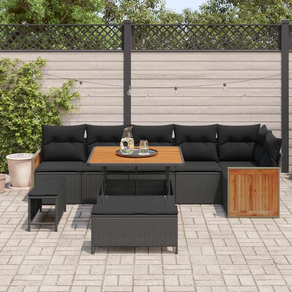 vidaXL Garden Sofa Set 9 pcs Black and Brown Poly Rattan