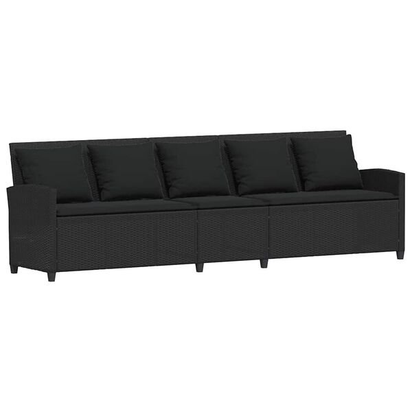 vidaXL Garden Sofa 5-Seater with Cushions Black Poly Rattan