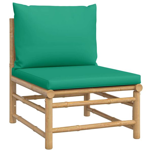 vidaXL Garden Middle Sofa with Green Cushions Bamboo