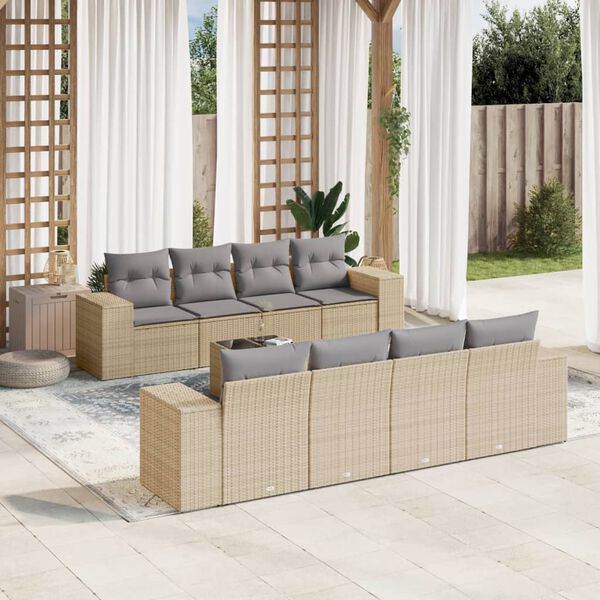 vidaXL 9 Piece Garden Sofa Set with Cushions Beige Poly Rattan