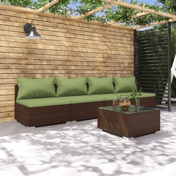 vidaXL 5 Piece Garden Lounge Set with Cushions Poly Rattan Brown