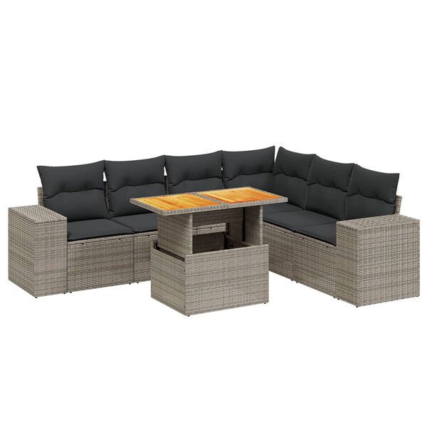 vidaXL 7 Piece Garden Sofa Set with Cushions Grey Poly Rattan