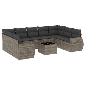 vidaXL 10 Piece Garden Sofa Set with Cushions Grey Poly Rattan
