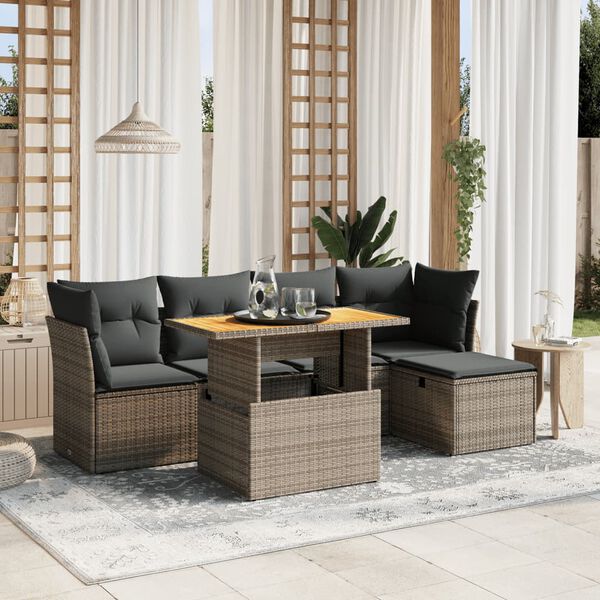 vidaXL 6 Piece Garden Sofa Set with Cushions Grey Poly Rattan