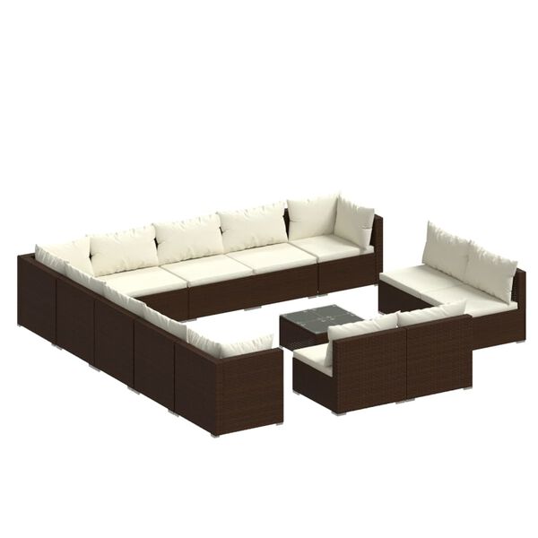 vidaXL 14 Piece Garden Lounge Set with Cushions Brown Poly Rattan