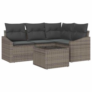 vidaXL Sofa Set with Cushion 5 pcs Grey Poly Rattan
