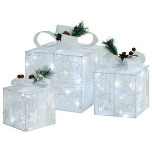vidaXL Christmas Gift Box | Set of 3 | White | Fabric | Small, Medium, Large