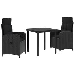 vidaXL Garden Dining Set 3 pcs Black PE Rattan and Powder-Coated Steel