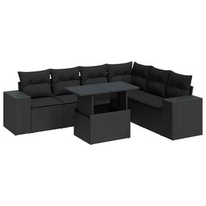 vidaXL 7 Piece Garden Sofa Set with Cushions Black Poly Rattan