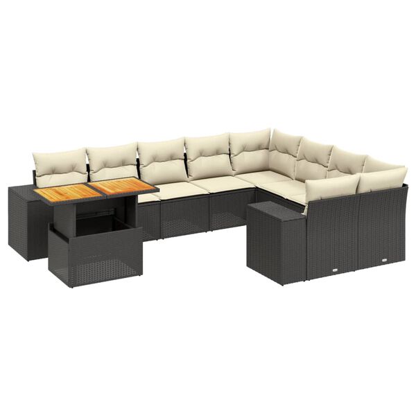 vidaXL 10 Piece Garden Sofa Set with Cushions Black Poly Rattan