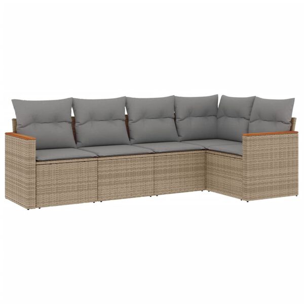vidaXL 5 Piece Garden Sofa Set with Cushions Beige Poly Rattan