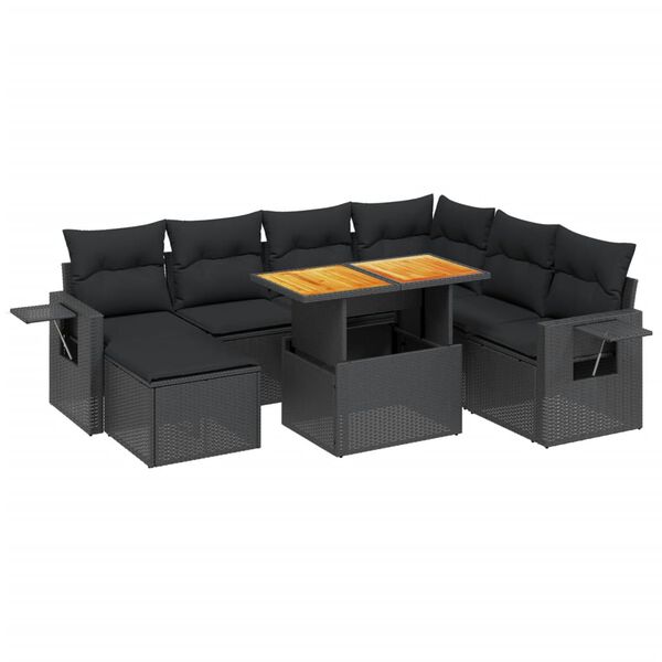 vidaXL 8 Piece Garden Sofa Set with Cushions Black Poly Rattan