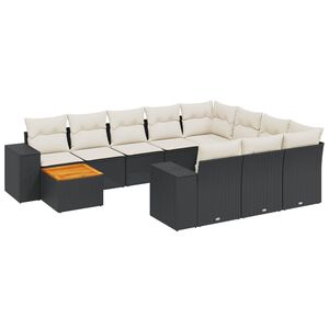 vidaXL 11 Piece Garden Sofa Set with Cushions Black Poly Rattan