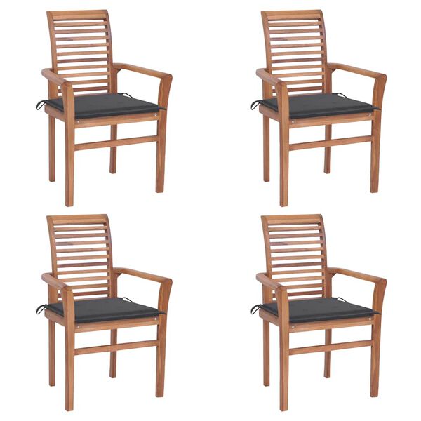 vidaXL Dining Chairs 4 pcs with Anthracite Cushions Solid Teak Wood