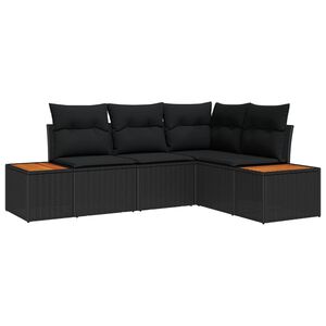 vidaXL Garden Sofa Set with Cushion 4 pcs Black Poly Rattan