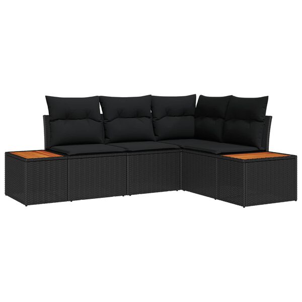 vidaXL Garden Sofa Set with Cushion 4 pcs Black Poly Rattan