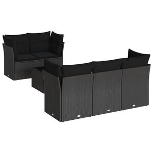 vidaXL 6 Piece Garden Sofa Set with Cushions Black Poly Rattan