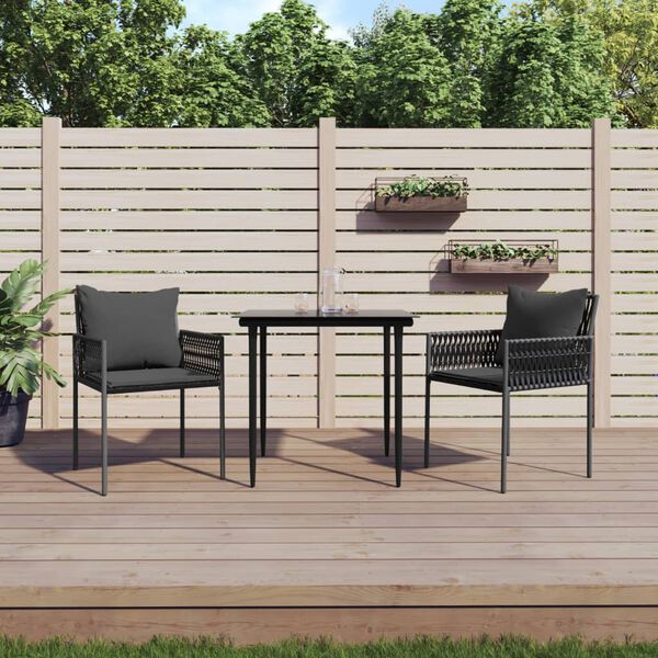 vidaXL 3 Piece Garden Dining Set with Cushions Poly Rattan and Steel