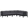 vidaXL 6 Piece Garden Lounge Set with Cushions Black Solid Pinewood