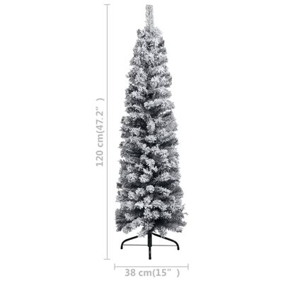 vidaXL Slim Pre-lit Christmas Tree with Flocked Snow Green 120 cm PVC