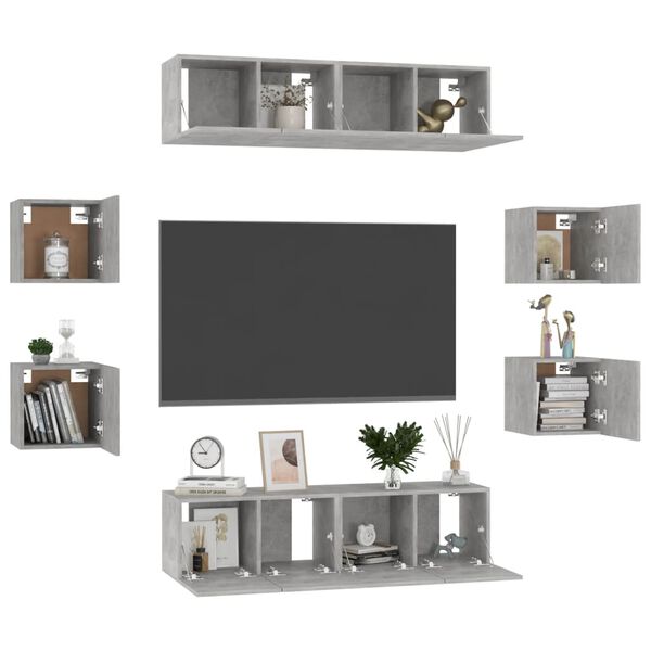 vidaXL 8 Piece TV Cabinet Set Concrete Grey Engineered Wood