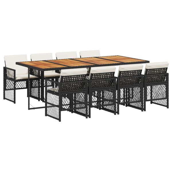 vidaXL 9 Piece Garden Dining Set with Cushions Black Poly Rattan
