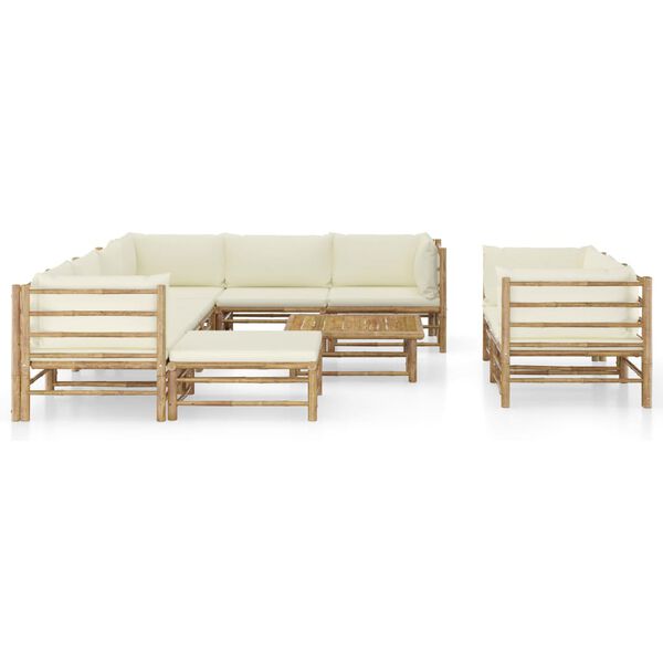 vidaXL 10 Piece Garden Lounge Set with Cream White Cushions Bamboo