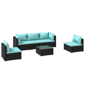 vidaXL 6 Piece Garden Lounge Set with Cushions Poly Rattan Black