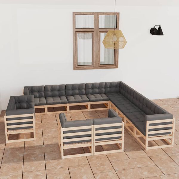 vidaXL 13 Piece Garden Lounge Set with Cushions Solid Pinewood