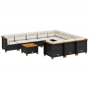 vidaXL 11 Piece Garden Sofa Set with Cushions Black Poly Rattan