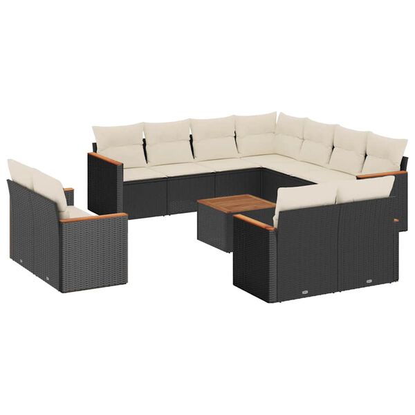 vidaXL 12 Piece Garden Sofa Set with Cushions Black Poly Rattan