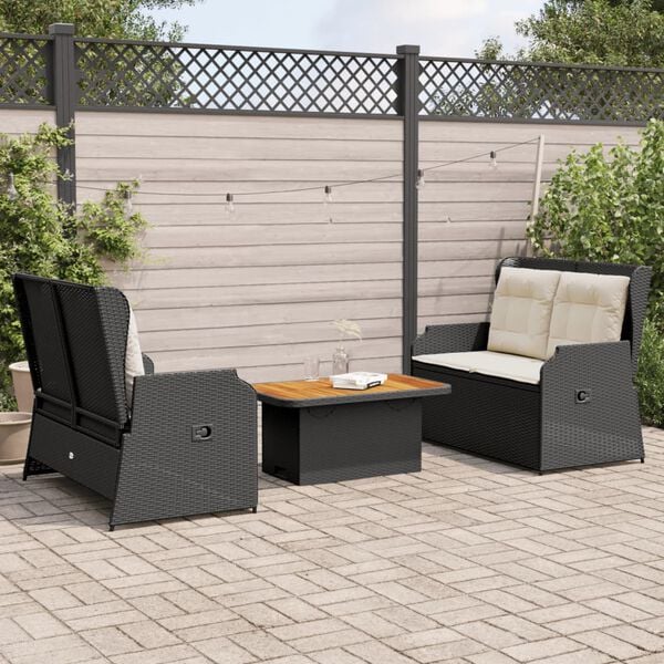 vidaXL 3 Piece Garden Lounge Set with Cushions Black Poly Rattan