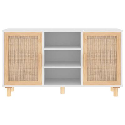 vidaXL Sideboard White 105x30x60 cm Solid Wood Pine and Natural Rattan