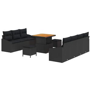 vidaXL Garden Sofa Set with Cushion 10 pcs Black Poly Rattan