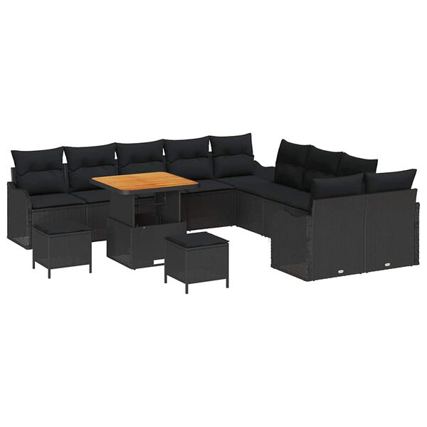 vidaXL Garden Sofa Set Height-Adjustable 13 pcs Black Poly Rattan