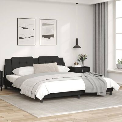 vidaXL Bed Frame with Headboard Black 183x203 cm King Size Faux Leather