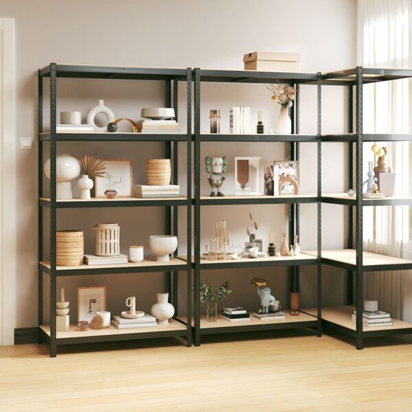 vidaXL 5-Layer Shelves 3 pcs Anthracite Steel&Engineered Wood