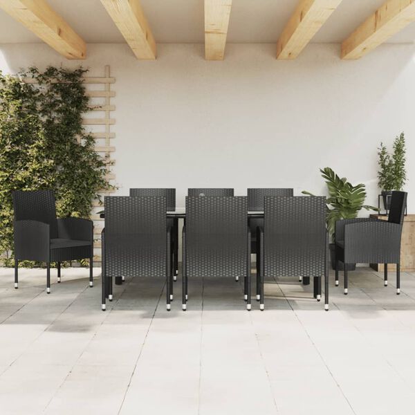 vidaXL 9 Piece Garden Dining Set Black Poly Rattan and Steel