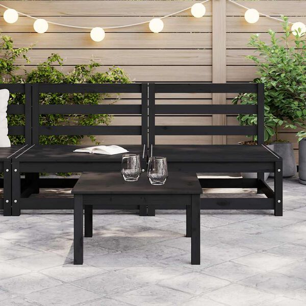 vidaXL Garden Middle Sofas 2 pcs Black Solid Wood Pine