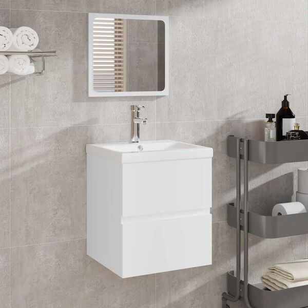 vidaXL Bathroom Cabinet with Mirror White Engineered Wood