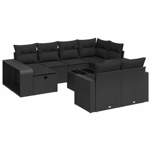vidaXL 11 Piece Garden Sofa Set with Cushions Black Poly Rattan