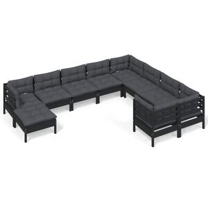vidaXL 10 Piece Garden Lounge Set with Cushions Black Pinewood